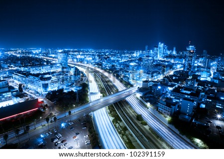 Aerial  View Of Tel Aviv At Night - Tel Aviv Cityscape
