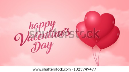 happy valentines day banner template typography and balloon hearts shaped on pink background decoration for flyers, poster, web, banner, and card vector illustration