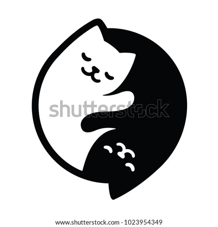Yin Yang Cats. Simple and cute black and white cats in yinyang shape. Vector illustration.