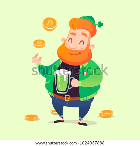 vector cartoon St. Patrick's Day bitcoin leprechaun image character