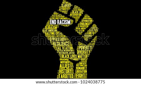 End Racism word cloud on a black background.  Royalty-Free Stock Photo #1024038775