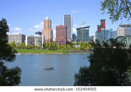City of Portland Oregon skyline in Spring.