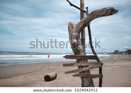 empty signage of city distance at the beach. Concept of travelling around the world