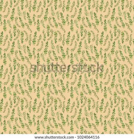 Seamless green thyme pattern, Watercolor herbal decor, cooking spices background with natural watercolor illustration, art for craft label design, bright vegetarian banners, menu of restaurants.