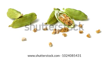 dried cardamom seeds isolated on white Royalty-Free Stock Photo #1024085431