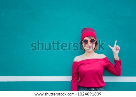 Cool Asian hipsters girl posing for take a photo,lifestyle of modern woman,Thai people in hippie style