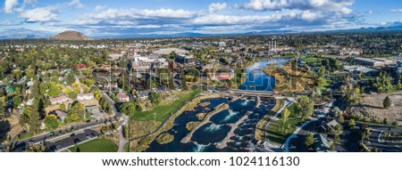 An aerial view of the Bend, Oregon Whitewater Park  Royalty-Free Stock Photo #1024116130