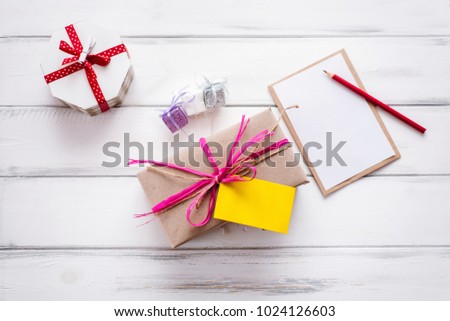 Mother's day. Women's day. Valentine's day, Birthday. Gifts, cards on white background. Spring flat lay, top view