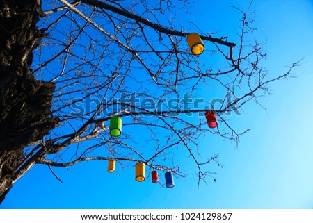 Colorful lamps on the tree.