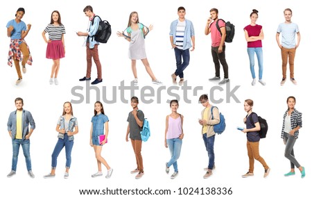 Youth lifestyle concept. Teenagers on white background Royalty-Free Stock Photo #1024138336