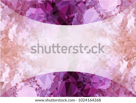 Mosaic triangular horizontal  background with blurred white blank space for text. Vector clip art.