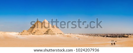 Panorama of the area with the great pyramids of Giza, Egypt Royalty-Free Stock Photo #1024207936