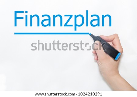 Finanzplan (german for financial plan) written businessman hand writing Business, technology, internet concept. Stock Photo 