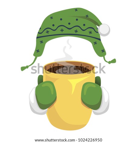 Cup of coffee isolated. Hands hold cup of hot coffee. Mug vector illustration