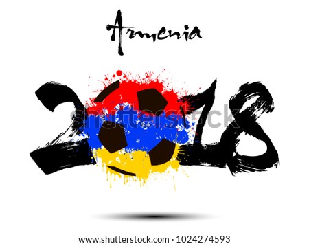 Abstract number 2018 and soccer ball painted in the colors of the Armenia flag. Vector illustration