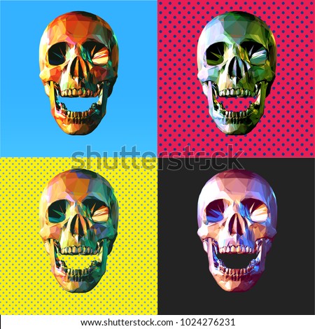 Low poly modern art skull in front view open mouth colorful 4 popart style