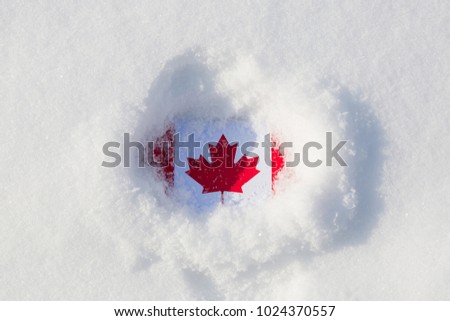 Flag of Canada in the snow.