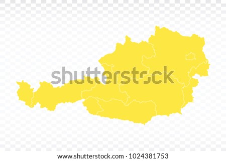 Yellow Map-Austria map. Each city and border has separately. Vector illustration eps 10.