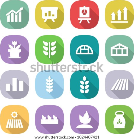 flat vector icon set - diagram vector, presentation, graph up, flower, spikelets, greenhouse, chart, spike, field, seedling, sprouting, fertilizer