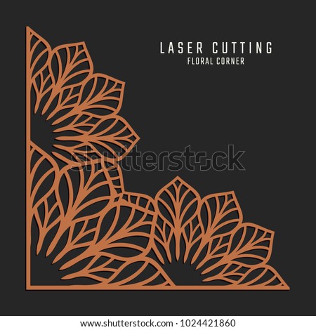 Laser cutting corner. Tapestry panel. Jigsaw die cut ornament. Lacy cutout silhouette stencil. Fretwork floral pattern. Vector template for paper cutting, metal and woodcut. Royalty-Free Stock Photo #1024421860