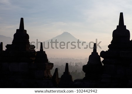 Silhouette of Ancient stupa Borobudur Temple