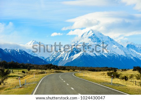 On The Way Road to Mount Cook New Zealand  Royalty-Free Stock Photo #1024430047