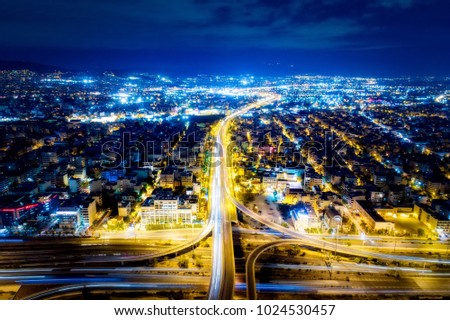 Aerial view of high speed road in the of Athens city, Greece