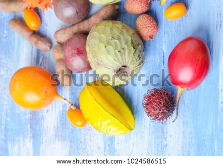 Various exotic fruits.
