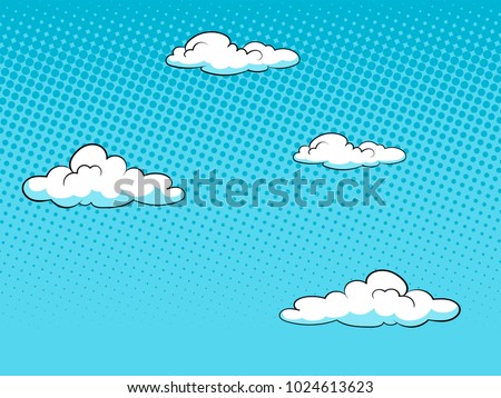 Sky with clouds halftone design background retro vector illustration.