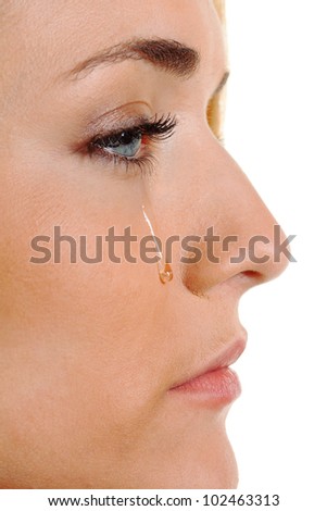 a sad woman weeps tears. icon photo fear, violence, depression