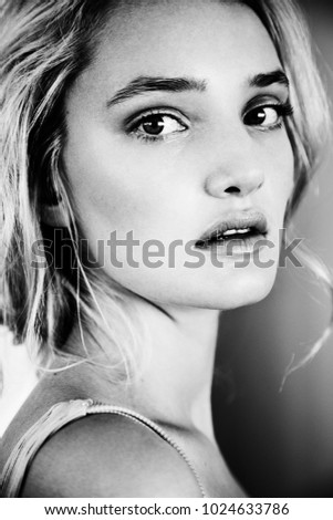 Black and white and gorgeous young woman, portrait