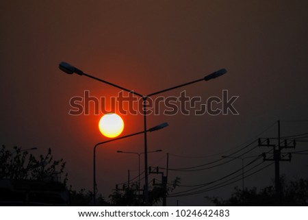 Sunset in the city with electric pole, Effect lighting, Low key lighting picture.