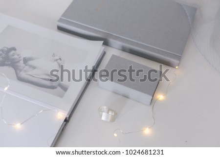 Wedding books with a gray linen cover