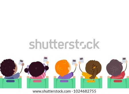 Border Illustration of Stickman Kids Using Clickers in Class