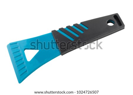 
Scraper car for cleaning the glass black with a blue handle isolate