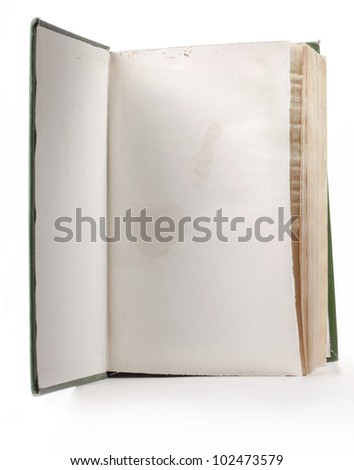 Old book on white background, closeup