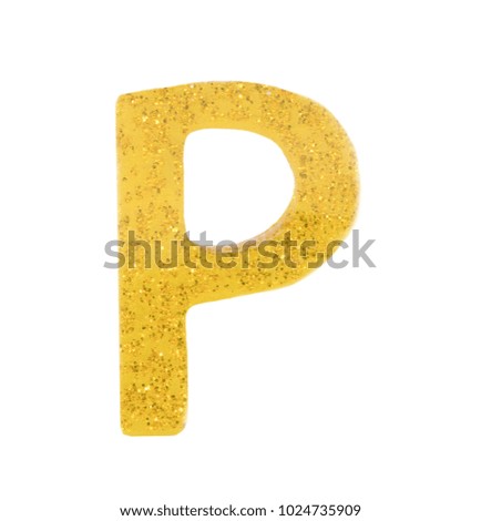 Letter P alphabet symbol, English Letter, English alphabet from yellow (Golden)  on a white background with clipping path.