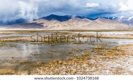 Beautiful view of  Karakul lake in Pamir in Tajikistan