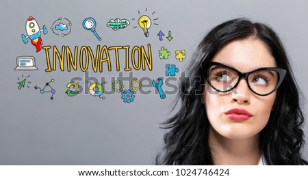 Innovation with young businesswoman in a thoughtful face