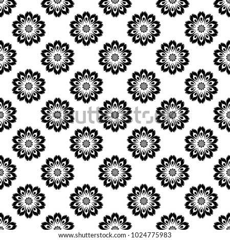 Black and white monochrome floral ornament. Seamless pattern for textile and wallpapers