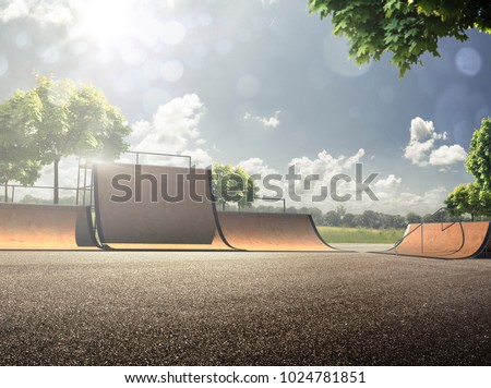 empty skating park in the sunny day Royalty-Free Stock Photo #1024781851