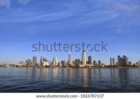 The San Diego, California skyline from San Diego Bay.