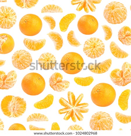 Fresh orange mandarin photographic pattern. Mandarin wallpaper. Isolated on white background