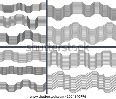 
Design elements. Curved sharp corners many streak. Abstract horizontal broken stripes on white background isolated. Creative band art. Vector illustration EPS 10. Black lines created using Blend Tool