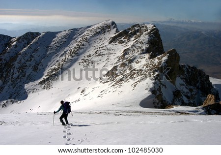 Mount Karasay route, Aladaglar Mountain Range, Nigde, Turkey. This picture was taken from the top of the Mount Eznevit.