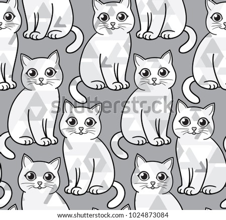 Abstract greyscale funny cats. Vector seamless pattern. EPS8.
