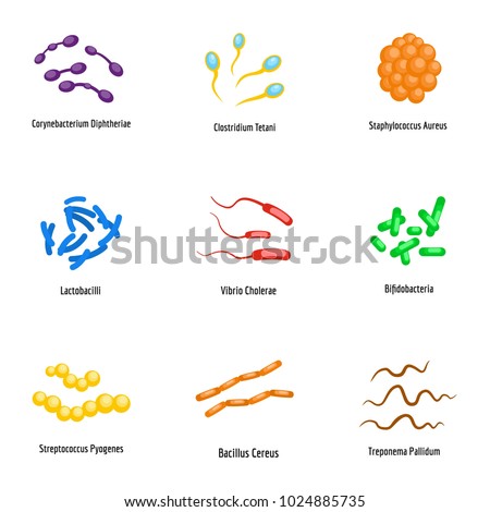 Microbe icons set. flat set of 9 microbe vector icons for web isolated on white background