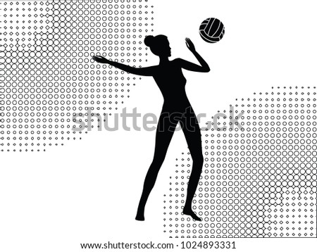 Silhouette of a woman playing volleyball - isolated on an abstract white background - vector art illustration
