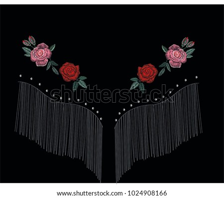 embroidery for fashion red rose western flower embroidery