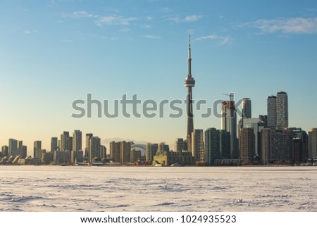 View of Toronto skyline from Ward's Island in the winter season.